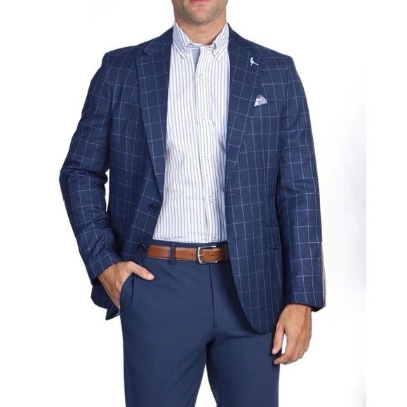 TAILORBYRD Mens 42R Blue Windowpane Blazer Sport Coat Jacket - Picture 4 of 8